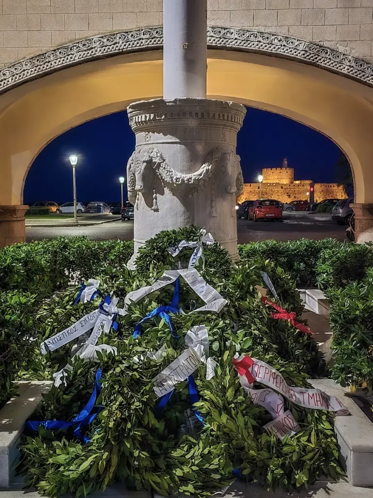 Wreath-laying at the Monument of the Fallen Mandraki, Rhodes.